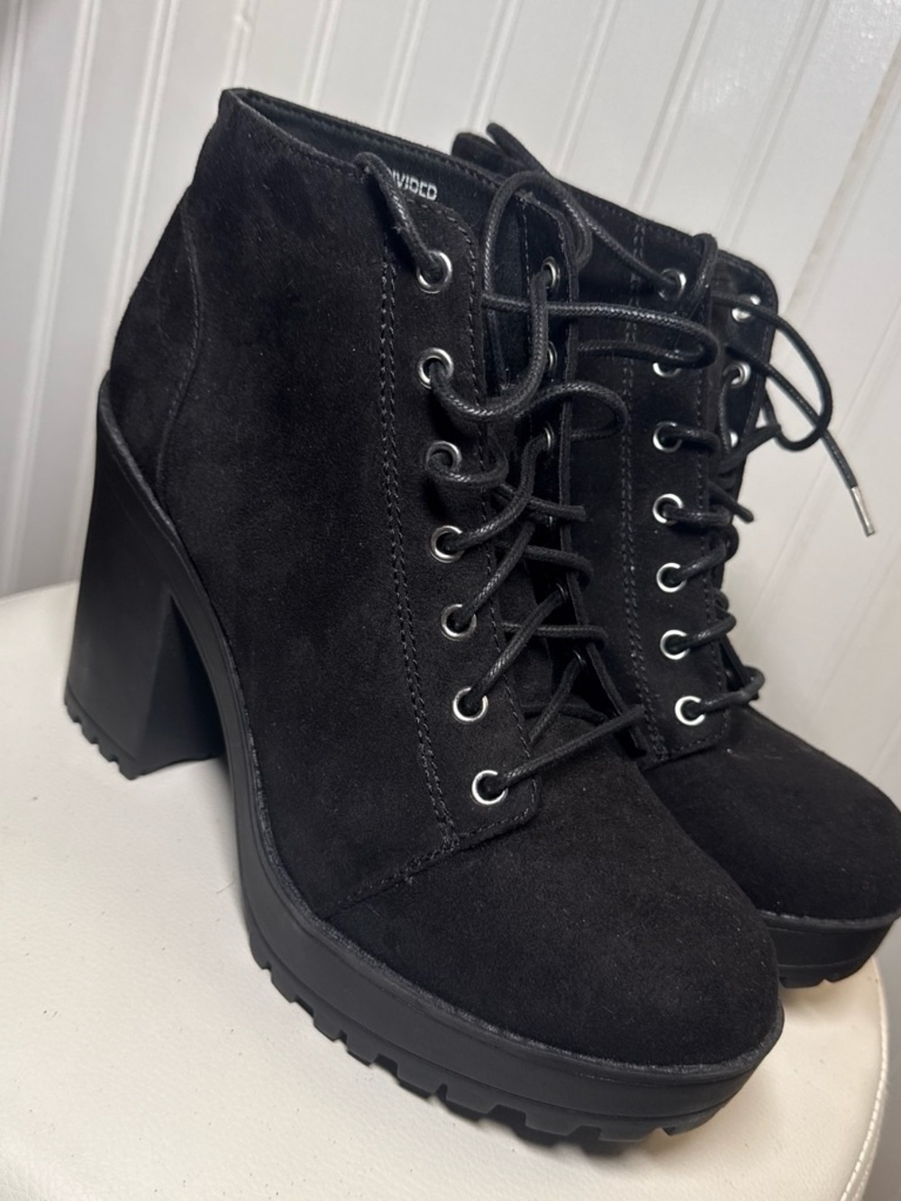 Black Lace-Up Platform Ankle Boots - Women